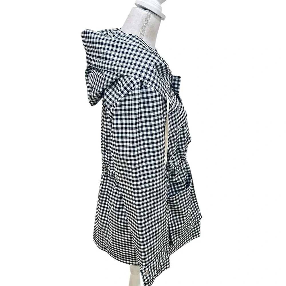 Nwot Avec Les filles black & white gingham check hooded zip up jacket sz medium - Picture 6 of 12